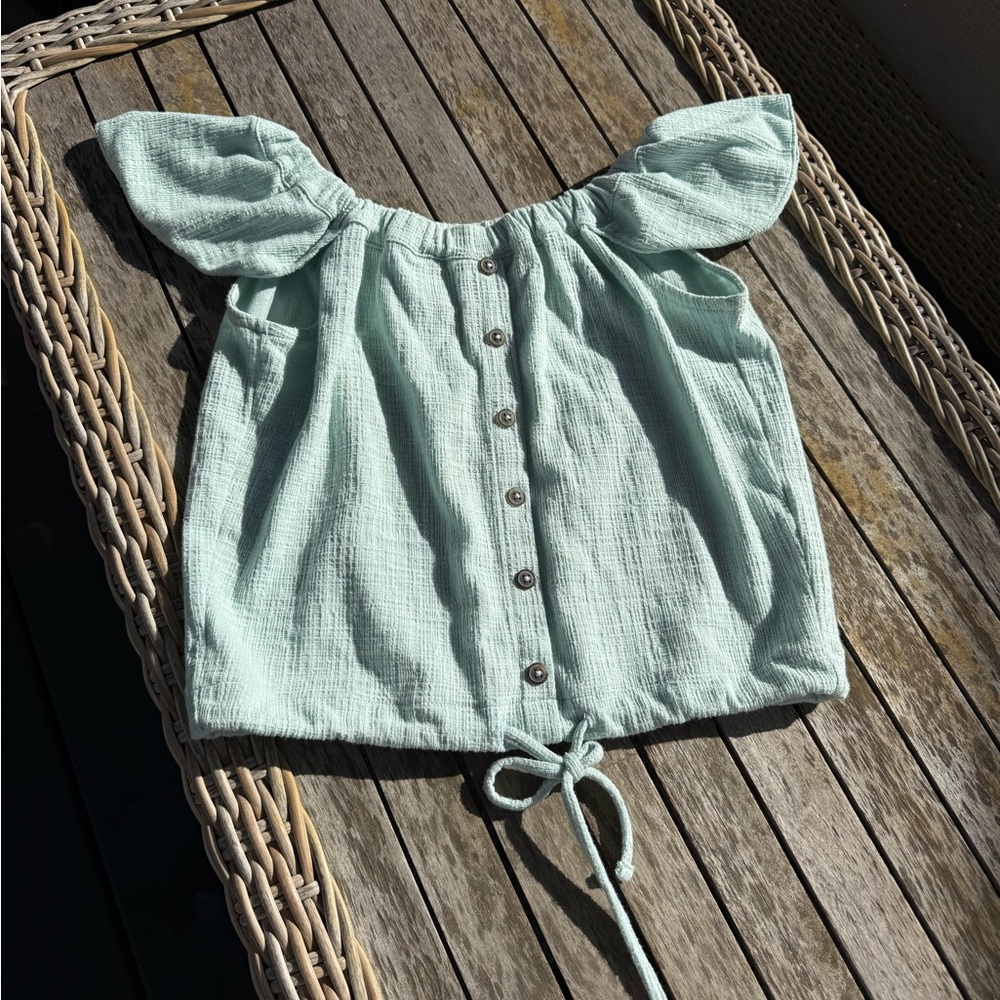 Madewell mint Green cropped off the shoulder top